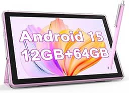 NOVOJOY Tablet Android de 10 polegadas com capa e tablet Stylus com porta USB Tablet Android 15 2.0GHZ 2MP + 8MP câmera dupla 6000mAh 12GB RAM (4 GB + 8 GB de expansão) + 64 GB ROM 5Gwifi6 Tablets
