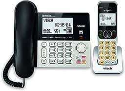 VTech VG208 DECT 6.0 Telefone com fio/sem fio para casa com secretária eletrônica, bloqueio de chamadas, identificador de chamadas, visor retroiluminado grande, viva-voz duplex, interfone, alimentação