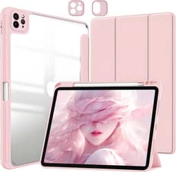 Capa para iPad Pro 11 polegadas as 4ª e 3ª e 2ª e 1ª Geração e iPad Air 11 M3 / M2 (2025/2024) e iPad Air 5ª e 4ª Geração de 10,9 protetora Fina Traseira Transparente com Suporte para Lápis - Rosa