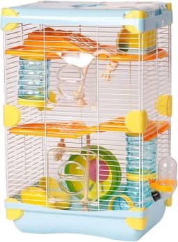 Gaiola Hamster de 3 Camadas - Gaiola Espaçosa e Fácil de Limpar, Ideal para Hamsters e Pequenos Roedores, Portátil e de Montagem Simples, Para Amantes de Animais (Azul)
