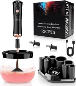 RICRIS Máquina elétrica de limpeza e secadora de pincéis de maquiagem – Pincéis de maquiagem super rápidos de limpeza e secagem – Ferramentas automáticas de lavadora giratória de pincéis cosméticos