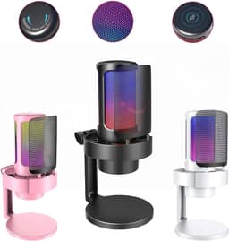 Microfone RGB Condensador Com Conector De Monitoramento De Fone De Ouvido USB Profissional Controle De Luz Gamer Para Computador Jogos Transmissao Ao Vivo Plug And Play Cor Sortida - TOMATE