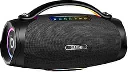 Caixa de Som Bluetooth Portátil 200W, Basike Boombox V97 Pro com Powerbank, IPX6 À Prova D'água e Resistente À Poeira, Luz RGB Surround, Tecnologia TWS, 8h de Autonomia, EQ/TWS/TF/AUX