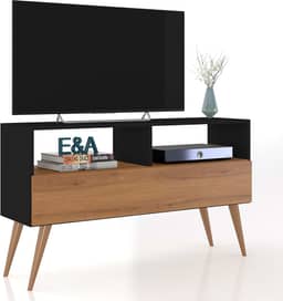 Rack Bancada E&a Tv 43 Pol. Sala Com Pes Retro 1 Gaveteiro (Preto/Nature)