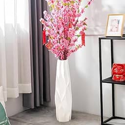 Vaso de cerâmica grande de 61 cm de altura, vasos altos de flores brancas modernas para escritório, casa, casa de fazenda, decoração de sala de estar, design de origami simples outono decorativo vaso de arranjo de flores de porcelana melhor presente