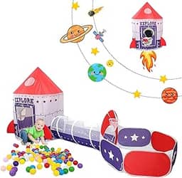 Genérico - Barraca Infantil 3 em 1, Menina Astronauta e Menino Espaço, Casa Infantil, Toca Túnel Cesta Basquete, 1 - 8 Anos, Ambos os Gêneros
