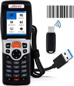 Scanner de código de barras sem fio, scanner de inventário JRHC 2,4G leitor de código de barras a laser portátil 1D para digitalização de coleção e inventário com tela LCD de 2,2 polegadas para biblioteca, supermercado, armazém, loja