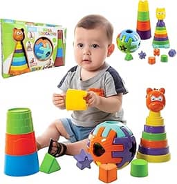 Brinquedo Educativo Montar E Empilhar Kit Brinquedos Didático Sensorial Para Crianças De 1 Á 3 Anos