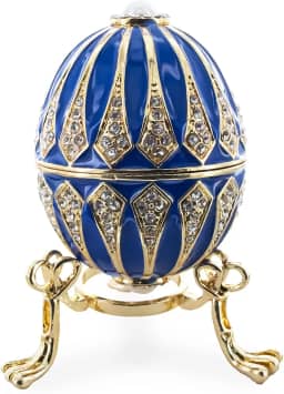 Ovo de Páscoa de metal inspirado em joias azuis esmaltadas na cor real, 8 cm