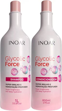 Inoar, Glycolic Force Kit Shampoo e Condicionador para Hidratação Profunda, Brilho Intenso e Recuperação Capilar – 800ml