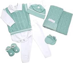Saida Maternidade Completa Recem Nascido Menino Menina 7 Peças Sanches Baby (Verde Chá)