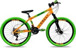 Colli Bike, Bicicleta Grau, Aro 26, Freios a Disco, 21 V, Alavanca Rapid Fire 3/7V, Pedivela Triplo Aço, Selim Colli C/Carrinho, Pedal Free Sport 9/16 Colorido, Pneus Coloridos, Guidão Downhill