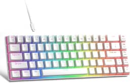 MageGee Teclado portátil 60% mecânico para jogos, interruptor vermelho, teclas PBT Pudim, RGB retroiluminado, compacto, 68 teclas, mini teclado de escritório com fio para Windows Laptop PC - Branco