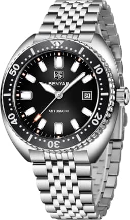 Benyar Relógios automáticos para homens, pulseira de aço inoxidável, relógio de pulso mecânico, masculino 50 m, à prova d'água, calendário, luminoso, para negócios, masculino