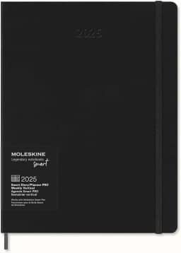 Moleskine 12 Month 2025 PRO Smart Weekly Vertical Planner, Hard Cover, XL (7.5" x 9.5") Black - Compatible with Moleskine Pen+ (Sold Separately) & App