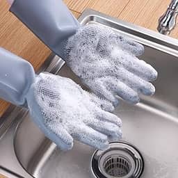 Luvas de Silicone Multifuncionais – Cozinha, Louças, Banheiro, Pet e gatos e Lavagem de Carros e Motos (Par Cinza)