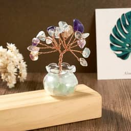 Feng Shui cristal de quartzo árvore do dinheiro sete chacras árvore da vida pedra preciosa natural árvore de cristal envolto em fio de cobre árvores de cristais para riqueza e sala de sorte mesa de