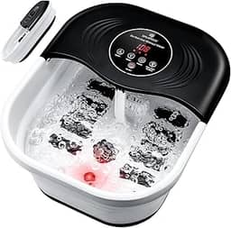 SPA4PIEDS Spa Para Os Pés Dobrável Com Controle De Calor, Bolhas, Luz Vermelha E Temperatura - Massageador Banho 8 Rolos Shiatsu, Temporizador Pedra-Pomes, Banheira Imersão Portátil Relaxamento Alív