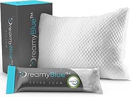 Travesseiro DreamyBlue Signature com altura ajustável, com espuma viscoelástica desfiada, neutro para quem dorme de lado/costas/bruços, capa de raiom de bambu lavável, espuma CertiPUR-US (Queen)