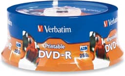 Verbatim DVD-R 4,7 GB 16X jato de tinta branco imprimível com cubo de marca, 25 discos, prata