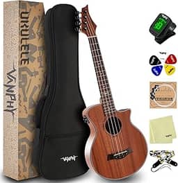 VANPHY Ukulele Tenor elétrico Ukulele de 66 polegadas Sapele Kit iniciante para ukelele com alça de bolsa de presente para afinador de cordas de nylon para iniciantes, estudantes, músicos profissionais Ukalalee Yukalalee