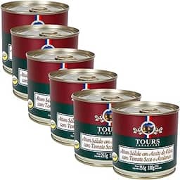 Atum Lombo Sólido em Lata em Azeite de Oliva - Antioxidante Natural -TOURS com Tomates Secos e Azeitonas 255g - Rico em Ômega 3-6 Un.