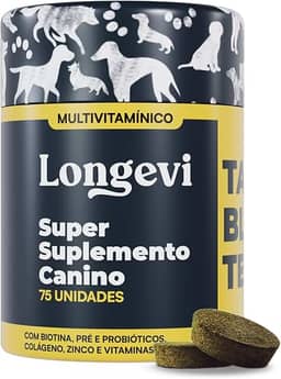 Longevi Tabletes Mastigáveis para Cães | Super Suplemento Canino para Imunidade, Queda de Pelos e Energia | 150g | Formulado por Veterinários – PETVI