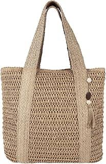 Bolsa de Praia, Marrom, Grande Capacidade, Bolsa de Praia Feminina, Borlas E Zíper Suave, Pode Ser Usado para Lazer Diário