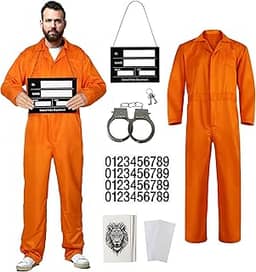HOMELEX Fantasia masculina de prisão laranja para o dia das bruxas, uniforme de prisão para adultos