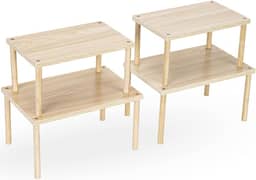 Prateleira organizadora de armário de madeira, conjunto de 4 prateleiras de balcão de cozinha, organização empilhável de especiarias para armário, armário de despensa, prateleira de