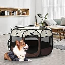Cercado Casinha Telado Portátil Dobrável Chiqueirinho para Pet Cachorro Gato (MARROM, G, 100 cm)