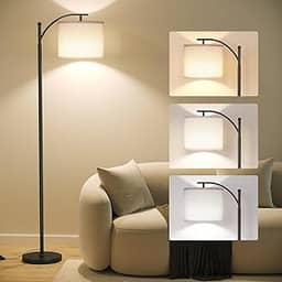 SUNMORY Luminária de chão de arco, luminária de chão moderna com lâmpada de 3 temperaturas de cor de 9W, lâmpadas de metal com abajur ajustável para pendurar, lâmpadas de chão altas para sala de