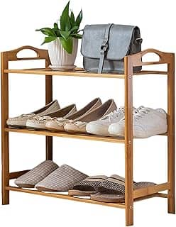 Clink Sapateira de Entrada Madeira Tripla Bambu Organizador Tenis Cor:Marfim