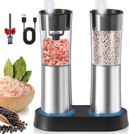 Moedor De Pimenta,2 em 1 Moedor de Pimenta Elétrico,Carregamento de base de bateria de lítio TypeC, super duradouro, aço inoxidável,Moedor de Pimenta e Sal em aço inoxidável