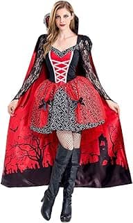 PROTAURI Vestido feminino de fantasia de drama de vampiro – Roupas de festa de carnaval extravagantes para cosplay Queen, tamanho G, preto e vermelho