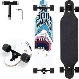 TLHB Skate Longboard, prancha longa Drop Through de 104 cm completa 9 camadas Nature Maple Premium Cruiser prancha longa para adultos, adolescentes e crianças - rolamentos de alta velocidade e