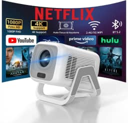 Bettdow Projetor 4k [Netflix-Licensed], Projetores Portatil 12000 Lumens Full Hd 1080p Compatível Com Android 13, HDR10+ Retroprojetor WiFi 6 BT 5.2, Keystone automático, Foco Automático