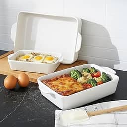 Conjunto de Travessas assadeira Refratárias em Porcelana Branca, 3 Peças com Alças, para Assar e Servir