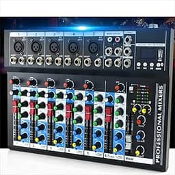 Mixer de áudio profissional,7/8/12 canais Mixer de placa de som com Bluetooth, entrada USB para PC Fonte de alimentação fantasma de 48V para música, Podcast, Produção (Pedal de efeito de 7 canais)