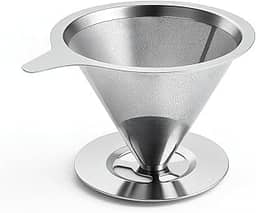 Coador de Cafe Inox Reutilizavel Filtro Permanente 102 com Suporte Integrado, Peneira Fina Dupla Camada, Lavavel e Ecologico, Ideal para Cafa Manual sem Papel, Compativel com Xicaras e Garrafas