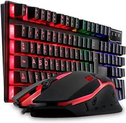 Kit Gamer Teclado Semi Mecanico Gamer Iluminado, Mouse Gamer Com Led USB 3200DPI, 7 Botões