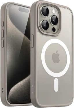 JETech Capa Magnético para iPhone 15 Pro Max 6,7 Polegadas Compatível com MagSafe, Case Translúcido Fosco Verso Fina à Prova de Choque Tampa (Titânio Natural)