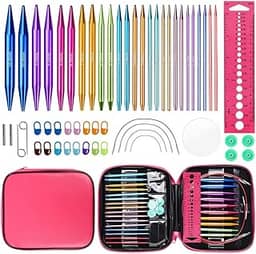 Conjunto de Agulhas de Tricô, 26 Agulhas de Tricô de 10 cm com 4 Cabos, 3-10mm, Suportes de Agulha E Bolsa de Couro, Agulha de Croche, Kit Croche Iniciante, Perfeito para Projetos Versáteis E de Tricô