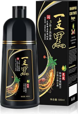 IIIMEIDU Shampoo de Tintura 3 em 1 Preto Natural 500ml, Ingredientes à base de ervas para mulheres e homens, Tintura em minutos/semi-permanente