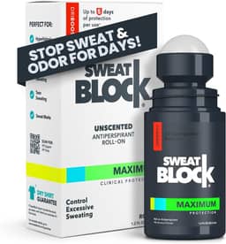SweatBlock Max Clinical Antiperspirant Roll-On - para Sudorese Excessiva e Hiperidrose - Proteção/Uso Até 7 Dias - Unissex, Sem Perfume - 1,2 Fl Oz