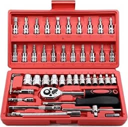 Kit Ferramentas 46 Peças com Catraca, Soquetes Allen Torx 1/4' e Extensão – Maleta Compacta Completa para Uso Profissional Automotivo e Doméstico