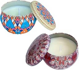 Kit com 2 Velas Aromáticas 130ml – Vanilla + Flor de Laranjeira – – Cera de Coco, Artesanais, Latas Metálicas