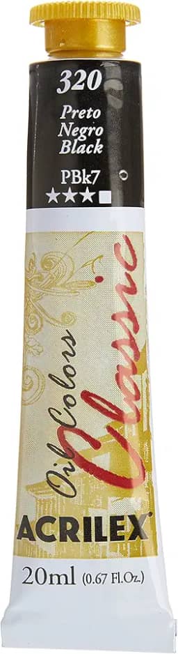 Tinta a Óleo Para Telas, Acrilex, Preto, 20 ml