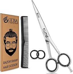 OCBA Tesoura profissional de corte de cabelo afiada para barbeiros, cabeleireiros e estilistas, tesoura de barba e corte de cabelo para homens e mulheres