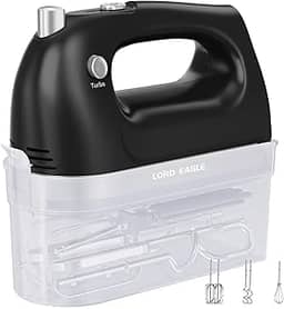 Lord Eagle Batedeira manual elétrica de 400 W, batedeira portátil de 5 velocidades, 5 acessórios de aço inoxidável para assar bolo, creme de ovos, batedor de alimentos, Turbo Boost/Velocidade de
